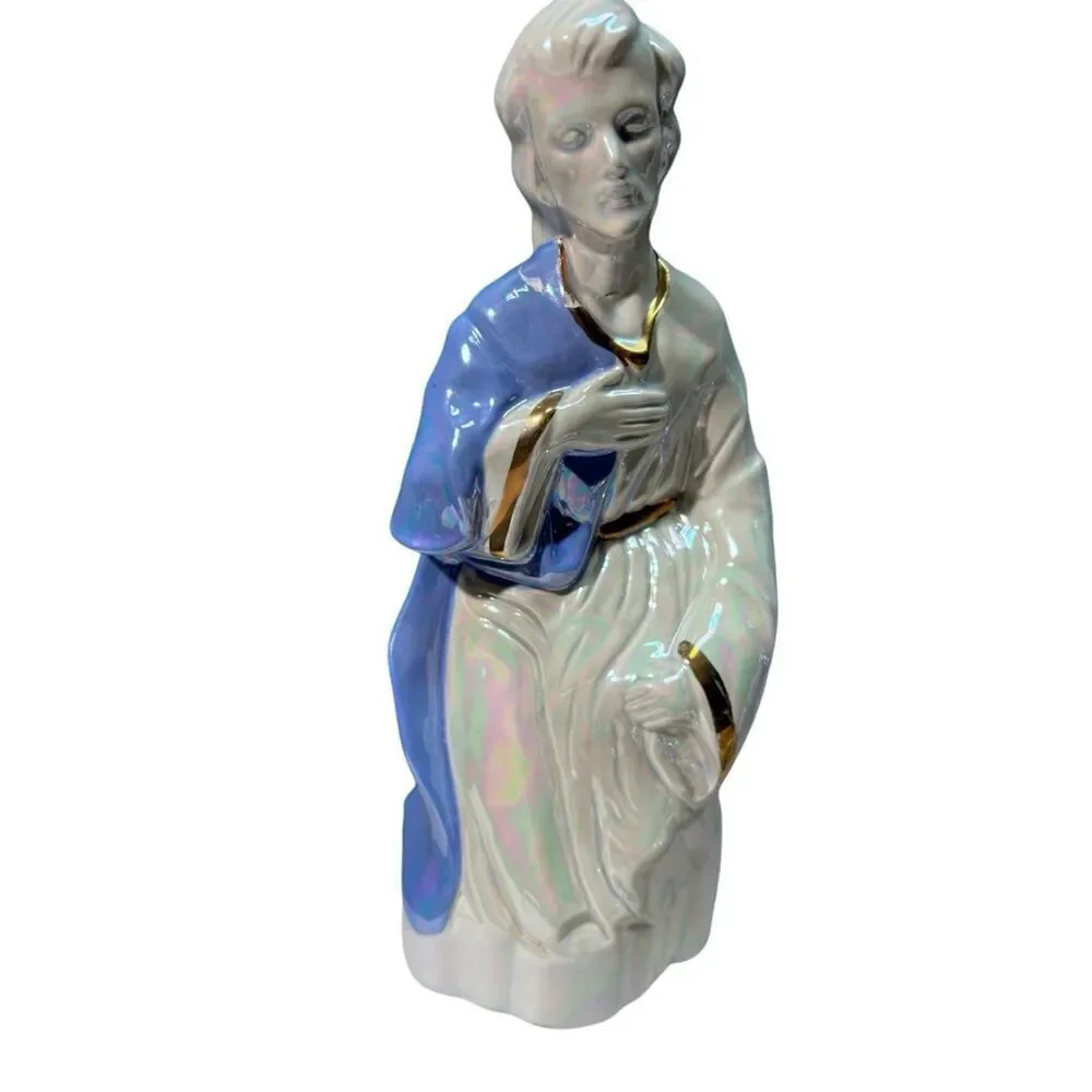 Porcelain Nativity Set Holy Family Joseph Mary Jesus Blue